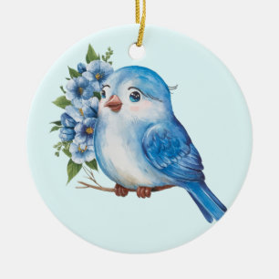 Blue Bird with Flowers Ceramic Tree Decoration