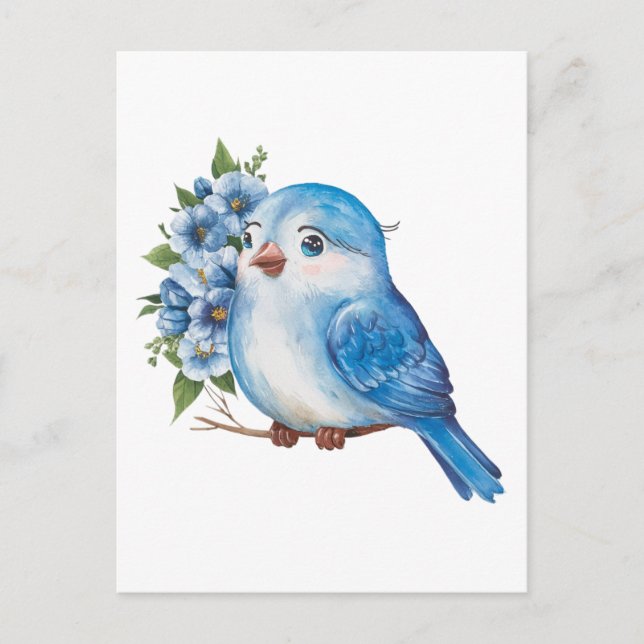 Blue Bird with Flowers Postcard (Front)
