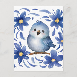 Blue Bird with flowers Postcard