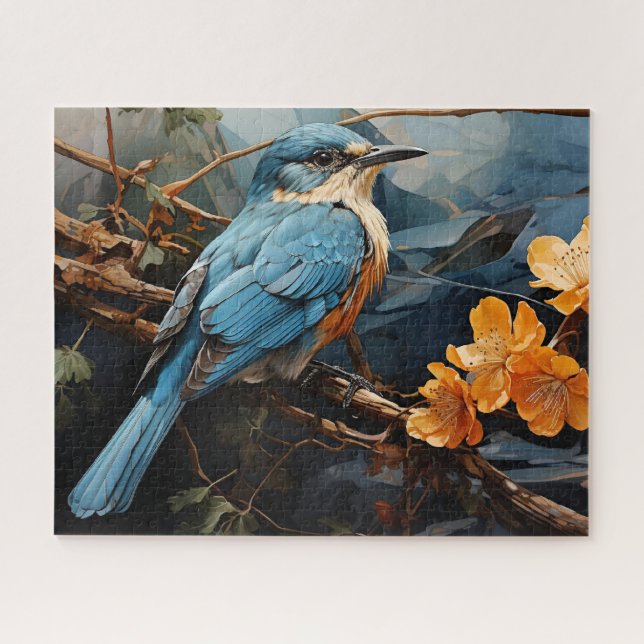 Blue Bird & Yellow Flowers Jigsaw Puzzle (Horizontal)