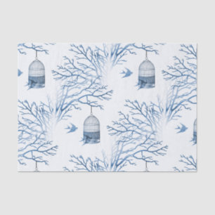 Blue Birdcage Bare Branches Tissue Paper
