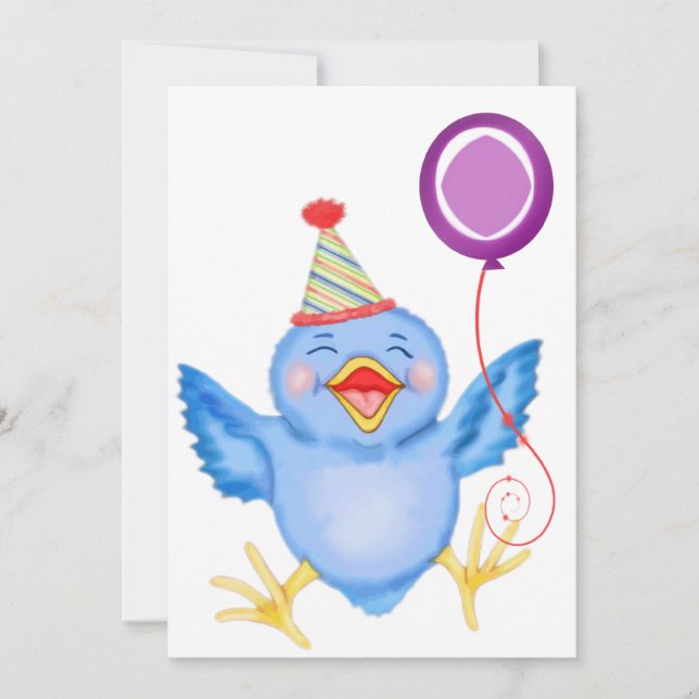 Blue Birdie Birthday Balloon Invitation (Front)