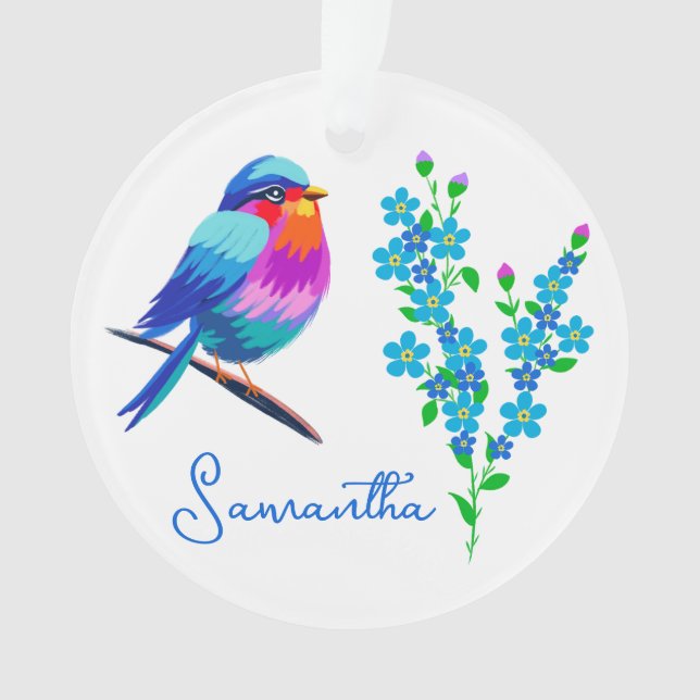 Blue Birdie Forget Me Not Flowers 80th Birthday Ornament (Front)