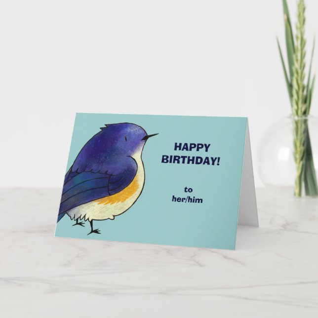 Blue Birdie Greeting Card(customisable) Card (Front)