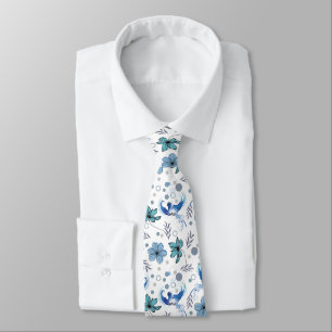 Blue Birds and Floral Harmony Seamless Pattern Tie