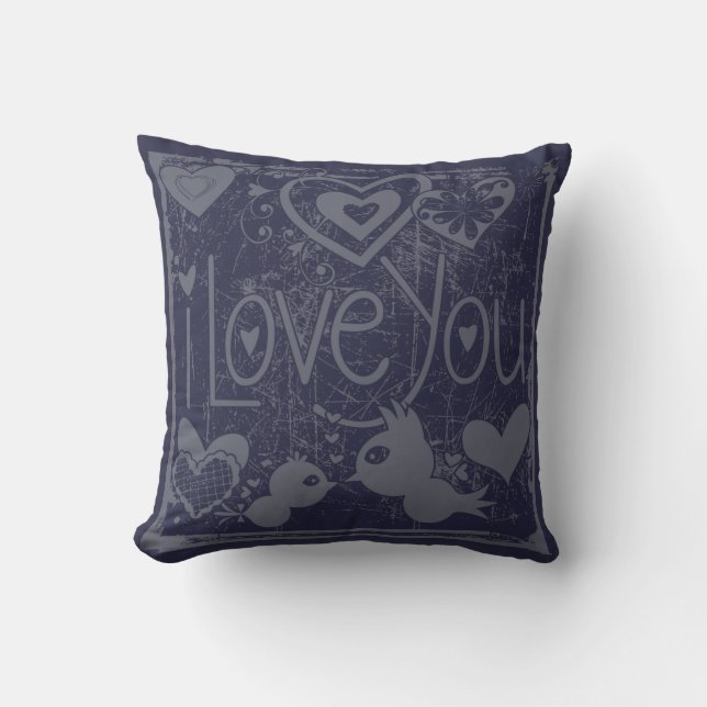 Blue Birds and Hearts I Love You Pillow (Front)