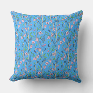 Blue Birds and Pink Flowers Cushion