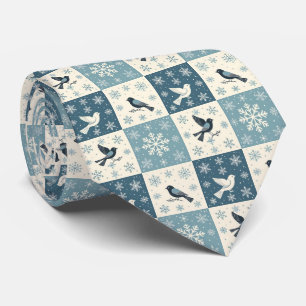 Blue Birds and Snowflakes Christmas Winter Pattern Tie