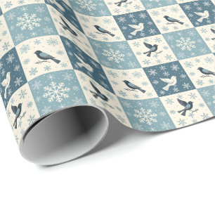 Blue Birds and Snowflakes Christmas Winter Pattern Wrapping Paper