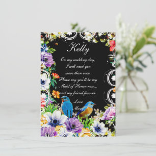 Blue Birds & Botanical Floral  Maid Of Honour  Invitation