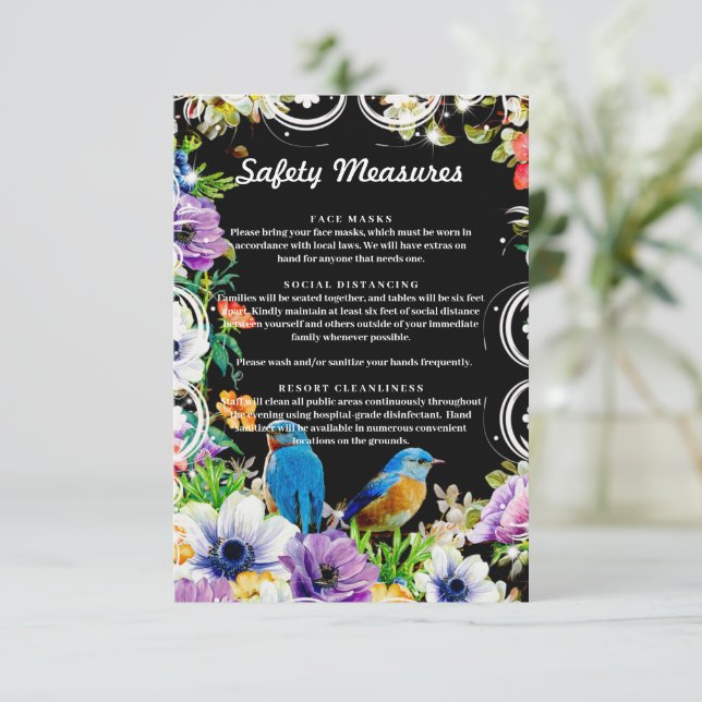 Blue Birds Botanical Safety Measure Enclosure Card (Standing Front)