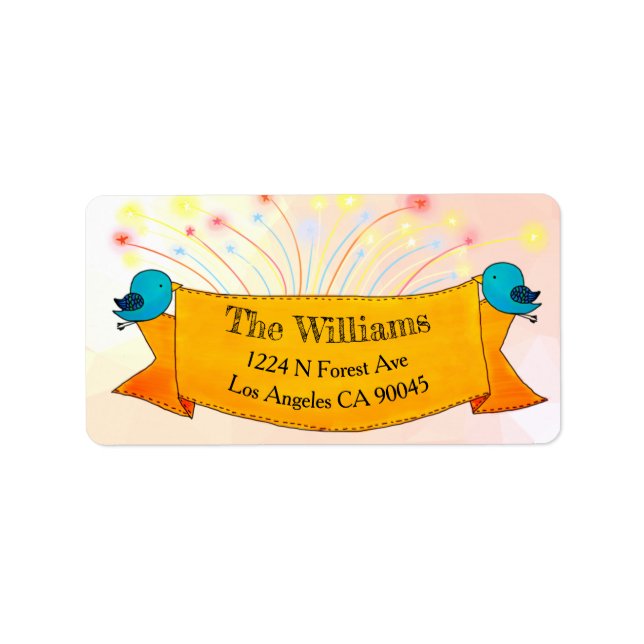 Blue Birds & Bright Fireworks Garden Pink Mailing Label (Front)