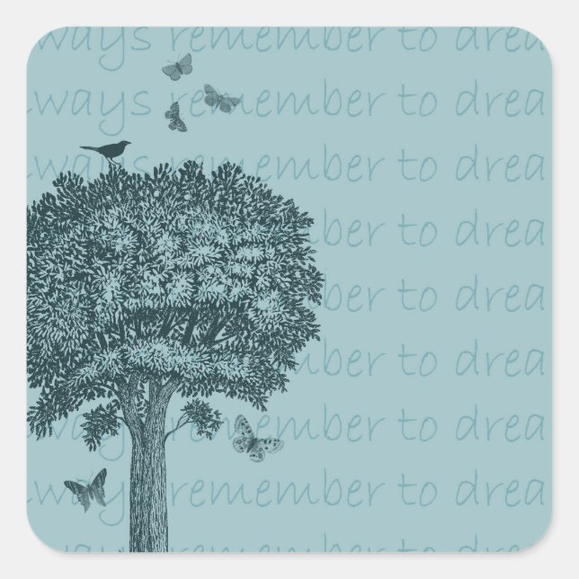 Blue Birds Butterflies Dream Tree Square Sticker (Front)