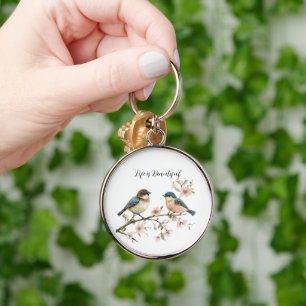 Blue Birds Cherry Blossom  Key Ring