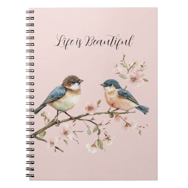 Blue Birds Cherry Blossom  Notebook (Front)