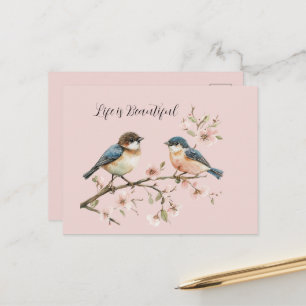 Blue Birds Cherry Blossom Postcard