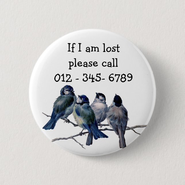 Blue birds,  Child Emergency Contact 6 Cm Round Badge (Front)