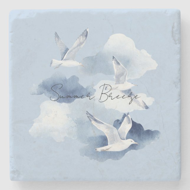 Blue Birds Clouds Summer Breeze Stone Coaster (Front)