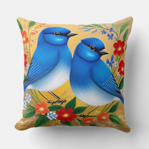 🌸 Blue Birds Floral Nature Home Decor Cushion