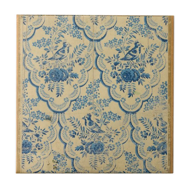 Blue Birds Flower Antique Ruffles White Blue Tile (Front)