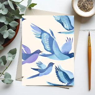 Blue Birds Flying   Modern Watercolor Postcard