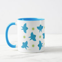 Blue Birds Flying Pattern Ceramic Mug