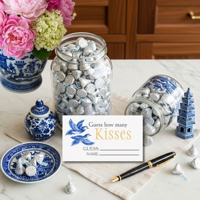Blue  birds  "Guess How Many Kisses" Bridal Game  Enclosure Card (Blue birds "Guess How Many Kisses" Bridal Game Enclosure Card)
