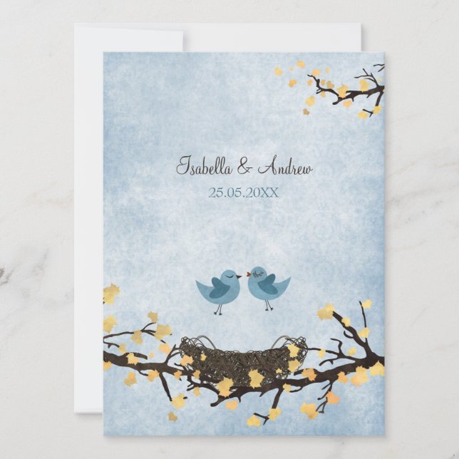 Blue birds in love invitation (Front)