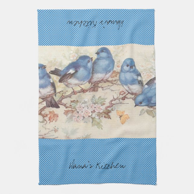 Blue Birds Kitchen Hand Towel (Vertical)
