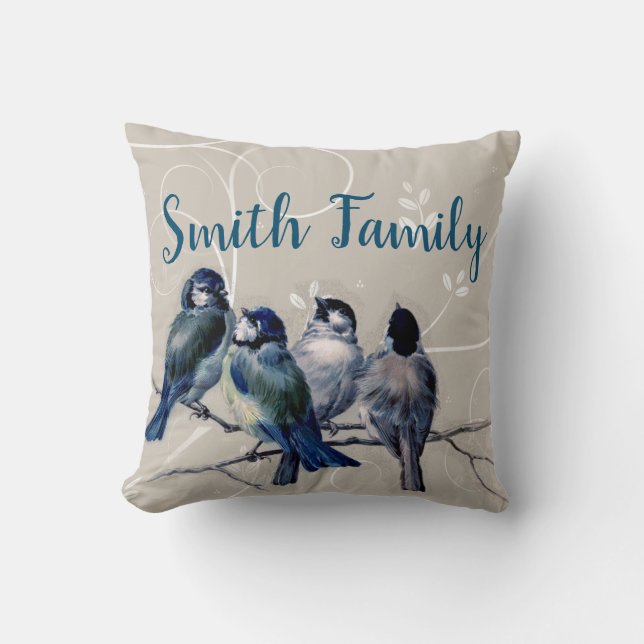 Blue Birds on a Branch Cushion (Front)