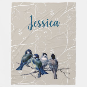 Blue Birds on a Branch Fleece Blanket