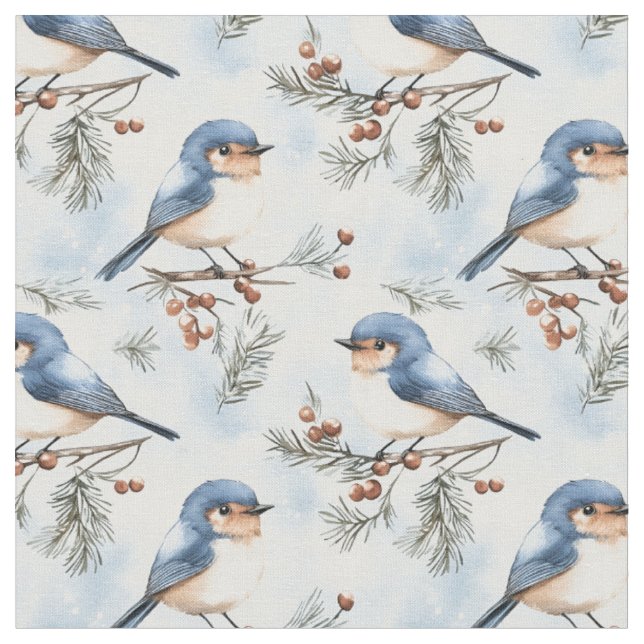 Blue Birds on Branches Fabric (Close Up)