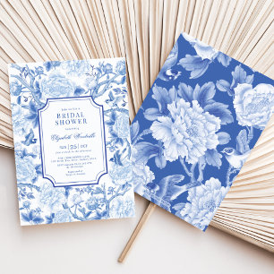 Blue Birds & Peonies Chinoiserie Bridal Shower Invitation