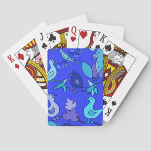 Blue Birds Playing Cards