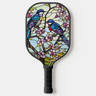 Blue Birds Stained Glass Art Deco Design Pickleball Paddle