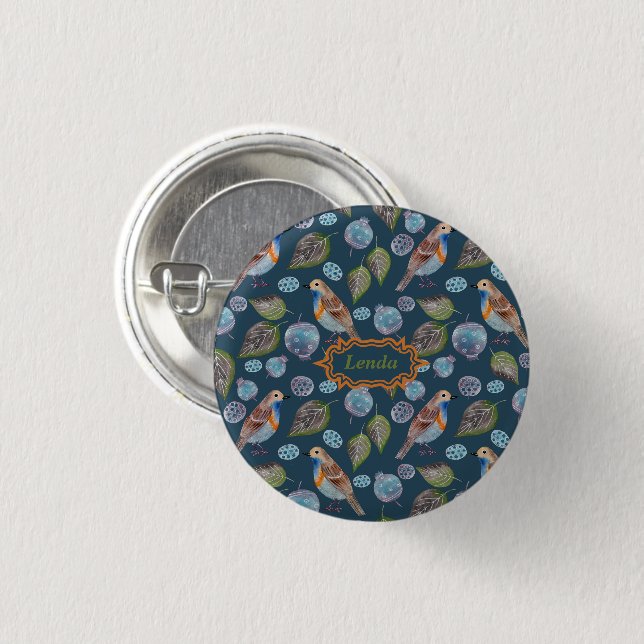 Blue Birds Watercolor Pattern 3 Cm Round Badge (Front & Back)