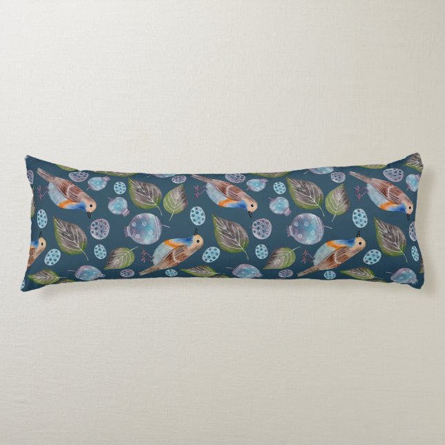 Blue Birds Watercolor Pattern Body Cushion (Front)