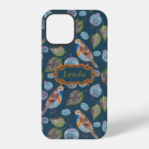Blue Birds Watercolor Pattern iPhone 12 Pro Case