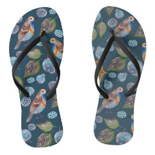 Blue Birds Watercolor Pattern Jandals