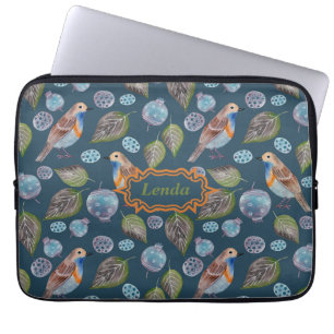Blue Birds Watercolor Pattern Laptop Sleeve
