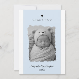 Blue birth announcement card with photo