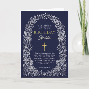 Blue Birthday Blessings Floral Greeting Card
