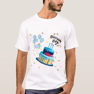 Blue Birthday Boy Cake Design Custom T-Shirt