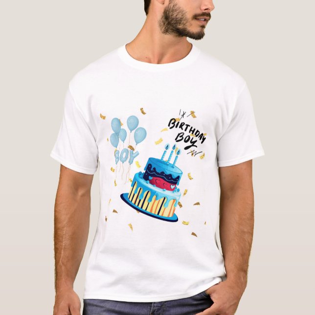 Blue Birthday Boy Cake Design Custom T-Shirt  (Front)