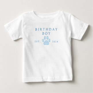 Blue Birthday Boy Gingham Paw Print Birthday Baby T-Shirt