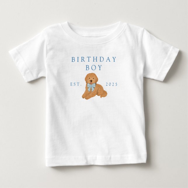 Blue Birthday Boy Golden Doodle Puppy Birthday Baby T-Shirt (Front)
