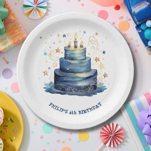 Blue Birthday cake birthday Paper Plate