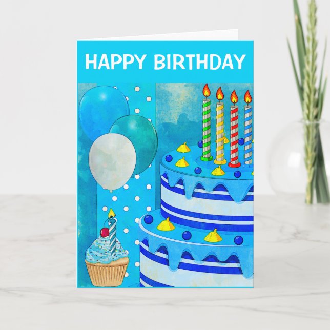 Blue Birthday Cake  Card (Front)