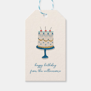 Blue Birthday Cake Doodle Cute From Family Name Gift Tags