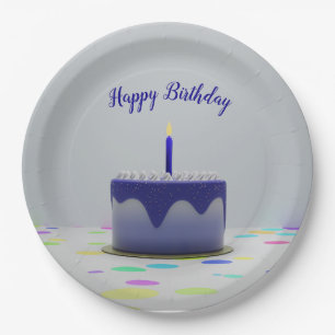 Blue Birthday Cake Paper Plate